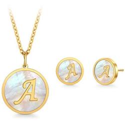 PAPAGENA Gold Plated Initial Necklace Earrings Jewelry Set Round Disc Personalized Alphabet Letter Pendant Necklaces Jewelry Gift for Women Girls
