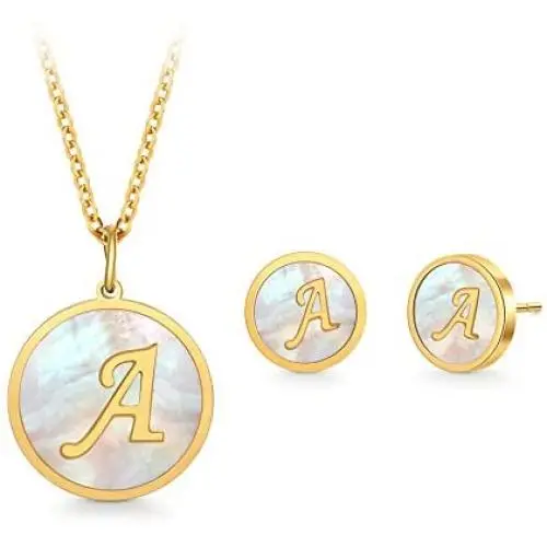 PAPAGENA Gold Plated Initial Necklace Earrings Jewelry Set Round Disc Personalized Alphabet Letter Pendant Necklaces Jewelry Gift for Women Girls PAPAGENA Gold Plated Initial Necklace Earrings Jewelry Set Round Disc Personalized Alphabet Letter Pendant Necklaces Jewelry Gift for Women Girls