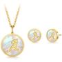 PAPAGENA Gold Plated Initial Necklace Earrings Jewelry Set Round Disc Personalized Alphabet Letter Pendant Necklaces Jewelry Gift for Women Girls