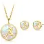 PAPAGENA Gold Plated Initial Necklace Earrings Jewelry Set Round Disc Personalized Alphabet Letter Pendant Necklaces Jewelry Gift for Women Girls PAPAGENA Gold Plated Initial Necklace Earrings Jewelry Set Round Disc Personalized Alphabet Letter Pendant Necklaces Jewelry Gift for Women Girls