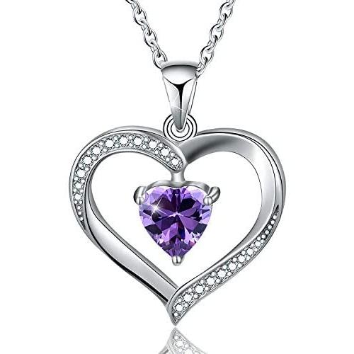 ✦Gifts for Mothers Day✦ Forever Love Heart Necklace Jewelry 18K White Gold/ Rose Gold Plated 925 Sterling Silver Birthstone Pendant Necklace with 5A Cubic Zirconia Birthday Gifts for Women and Girls