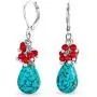 Compressed Turquoise Blue Crystal Dyed Coral Red Teardrop Pear Shape Drop Leverback Earrings For Women Silver Plated
