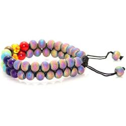 Heavstjer Yoga Chakra Bead Bracelet Double Row Natural Stone Adjustable Rope Bracelet