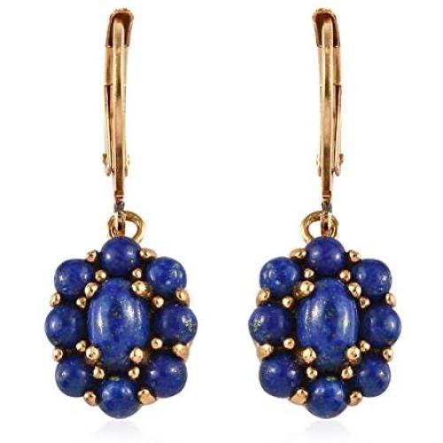 Shop LC Karis Real 14K Yellow Gold ION Plated Oval Blue Lapis Lazuli Lever Back Flower Dangle Drop Earrings Fashion Prom Jewelry Mothers Day Gifts