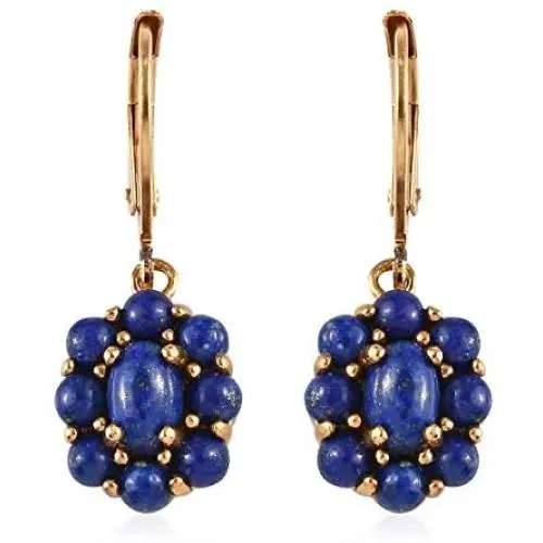 Shop LC Karis Real 14K Yellow Gold ION Plated Oval Blue Lapis Lazuli Lever Back Flower Dangle Drop Earrings Fashion Prom Jewelry Mothers Day Gifts Shop LC Karis Real 14K Yellow Gold ION Plated Oval Blue Lapis Lazuli Lever Back Flower Dangle Drop Earrings Fashion Prom Jewelry Mothers Day Gifts