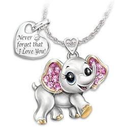 RTY Inspirational Gift Never Forget That I Love You Necklace Earrings Animal Jewelry Lucky Elephant Love Heart Pendant Necklace for Mom Wife Girlfriend