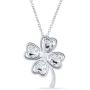 Irish Shamrock Lucky Charm Pave CZ Four Leaf Clover Pendant Necklace For Women For Teen 925 Sterling Silver