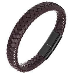 FIBO STEEL 3 Pcs Magnetic-Clasp Braided Leather Bracelets for Men Wrap Leather Wrist Cuff Bangle Bracelets 8.3-8.7in