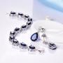 GULICX Womens Silver Jewelry Set Sapphire-color/Ruby-color Charm Tennis Bracelets Chains Drop Zirconia Earrings