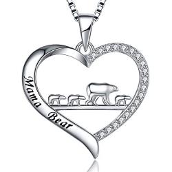 MUATOGIML 925 Sterling Silver Love Heart Pendant Mama Bear Panda Elephant Sloth Animal Necklace Mother Son Daughter Jewelry Gifts for Women Mom Family