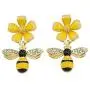 Channel V Gold Plated Bumble Bee Earrings Dangle for Women Girls Daisy Flower Bee Jewelry Yellow Small Flower Rhinestone Earring Fashion 925 Sterling Silver