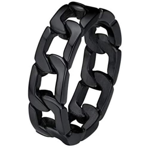 PROSTEEL 316L Stainless Steel Ring, Black/18K Real Gold Plated, 6.4mm Cuban Link Design Band Ring for Men/Women(with Gift Box)
