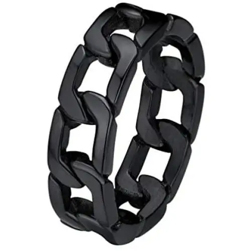 PROSTEEL 316L Stainless Steel Ring, Black/18K Real Gold Plated, 6.4mm Cuban Link Design Band Ring for Men/Women(with Gift Box) PROSTEEL 316L Stainless Steel Ring, Black/18K Real Gold Plated, 6.4mm Cuban Link Design Band Ring for Men/Women(with Gift Box)