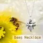 YFN Bee Necklace Sterling Silver Bumble Bee Queen Bee Bumblebee Honeycomb Pendant Necklace
