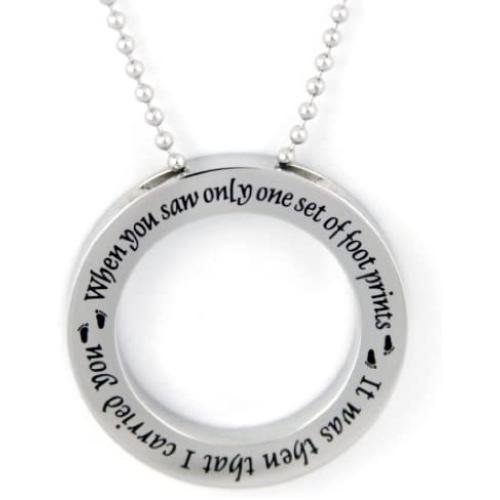 Rush Industries Footprints in The Sand Disc Necklace Pendant Charm - Footprints Prayer Necklace - 12 Step Recovery Gifts