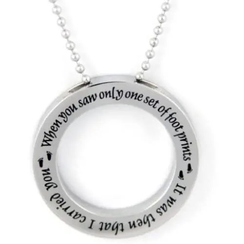 Rush Industries Footprints in The Sand Disc Necklace Pendant Charm - Footprints Prayer Necklace - 12 Step Recovery Gifts