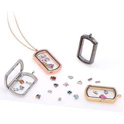 Paialco Magnetic Rectangle Glass Window Floating Locket Pendant Necklace