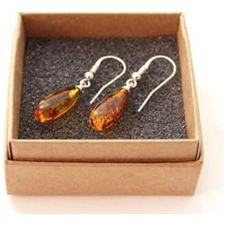 Baltic Amber Earrings For Women with Silver - Drop Dangle - Drop Shape - TipTopEco (Cognac)