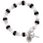 Rosemarie Collections Womens Simulated Pearl Beaded Stretch Rosary Bracelet with Crucifix and Miraculous Medal