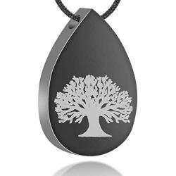 LYFML Teardrop Cremation Jewelry Urn Necklace for Ashes Engraved Tree of Life, Memorial Pendant Made of Titanium Steel, Support for Customization