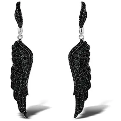 Santuzza 925 Sterling Silver Angel Wing Black Spinel Drop Earrings Lucky Ear Dangles for Gift to Women Girls Chirsmas Birthday Thanksgiving Graduation