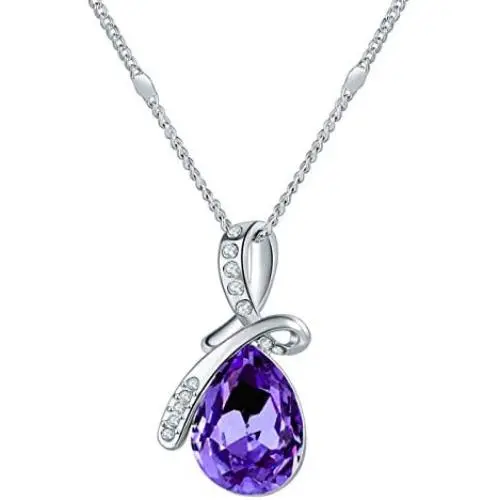 TENGYUE 14K Silver Teardrop Crystals Pendant -Dainty Necklaces for Women- Simple Necklace Gifts for Women/Mother,16''+2''