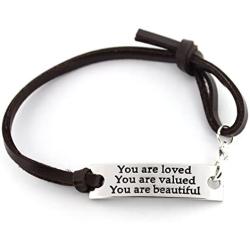 Inspirational Gifts for Women Saying Stamped You are Loved You are Valued You are Beautiful Leather Inspirational Bracelet