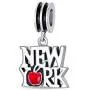Red Big Apple Travel Vacation Tourism Saying I Love New York Dangle Charm Bead For Women For Teen Enamel .925 Sterling Silver Fits European Bracelet