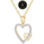 SOLIDGOLD - 14K Yellow Gold Crystal Clear CZ Double Heart Pendant and an Adjustable Necklace Chain