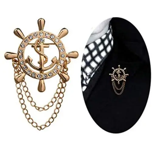 Aineecy Mens Anchor Rudder Lapel Brooch Pins Rhinestone Chain Tassel Suit Brooch for Men Fashion Party Jewelry Aineecy Mens Anchor Rudder Lapel Brooch Pins Rhinestone Chain Tassel Suit Brooch for Men Fashion Party Jewelry