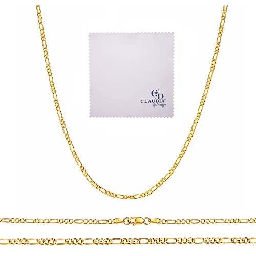 10K Yellow Gold Figaro Chain Necklace Unisex, 10K Gold Chain, 2.2 MM Real 10K Gold Italian Figaro 3+1 Link Necklace With Lobster Clasp, Linen textured Gift Box and Polishing Cloth Included