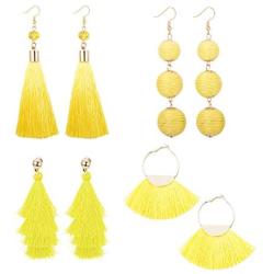 LOYALLOOK 4Pairs Tassel Earrings For Women Fan Shape Tassel Earrings Long Thread Tassel Earrings Bohemian Fringe Drop Handmade Earrings