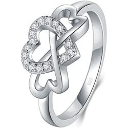 BORUO 925 Sterling Silver Ring, High Polish Cubic Zirconia Infinity and Heart Tarnish Resistant Comfort Fit Ring