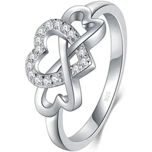 BORUO 925 Sterling Silver Ring, High Polish Cubic Zirconia Infinity and Heart Tarnish Resistant Comfort Fit Ring BORUO 925 Sterling Silver Ring, High Polish Cubic Zirconia Infinity and Heart Tarnish Resistant Comfort Fit Ring