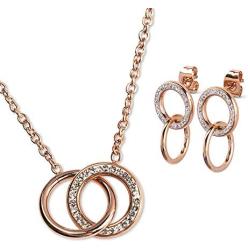 LuckyLy Interlocking Circles Necklace and Earring Set Stainless Steel with Cubic Zirconia