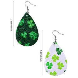 16 Pairs St. Patricks Day Shamrock Dangle Earring Faux Leather Clover Drop Earrings Green Plaid Teardrop Earrings