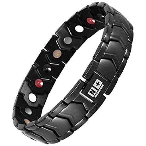 N+NITROLUBE Magnetic Bracelet for Men Stainless Steel Bracelets Therapy Energy Magnet Arthritis Jewelry (Black, 8.66 inches)