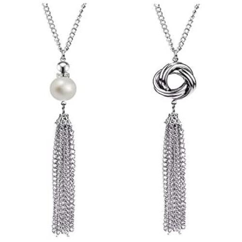 Dcfywl731 2psc Long Tassel Necklace for Women Set Pearl Necklace Knot Pendant Necklace Sweater Chain Necklace Jewelry
