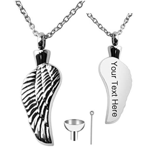 Fanery Sue Personalized Urn Necklace for Human Ashes Keepsake Custom Cremation Jewelry Memorial Angel Wing Pendant