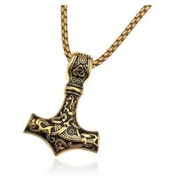 Zysta Norse Thors Hammer Pendant Vikings Necklace Keychain for Men Retro God Mythology Legendary Keyring Keychain Mjolnir Odin Symbol Necklaces Nordic Jewelry Gift