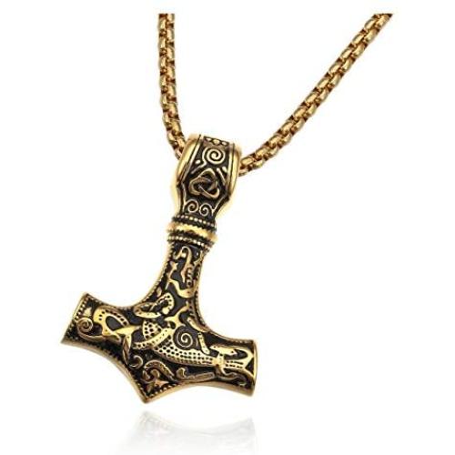 Zysta Norse Thors Hammer Pendant Vikings Necklace Keychain for Men Retro God Mythology Legendary Keyring Keychain Mjolnir Odin Symbol Necklaces Nordic Jewelry Gift