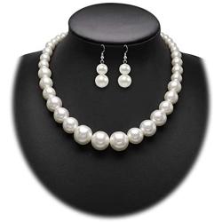 Colorose Faux Pearl Necklace Earring Set for Women Chunky Beads Strand Statement Necklaces Costume Jewelry