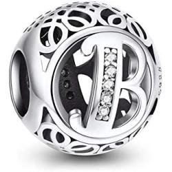 NINGAN Letter Alphabet Charm 925 Sterling Silver A-Z Initial Beads Fits Womens Europeans Bracelet and Necklace