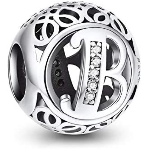 NINGAN Letter Alphabet Charm 925 Sterling Silver A-Z Initial Beads Fits Womens Europeans Bracelet and Necklace