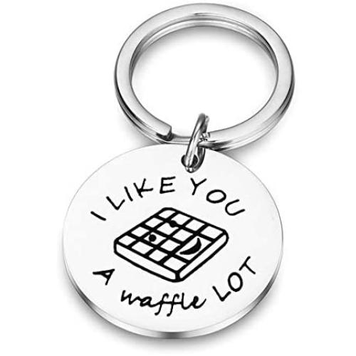 SEIRAA Waffle Keychain I Love You A Waffle Lot Jewelry Valentines Day for Boyfriend Girlfriend Husband Wife