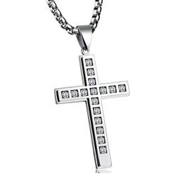 Fusamk Fashion Religious Titanium Steel Crystal Cross Pendant Necklace,22'' Link Chain