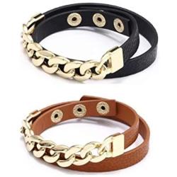 DDWW 2 Pcs Women Multi-Layer Leather Wrap Bracelet Handmade Wristband Braided Rope Cuff Bangle
