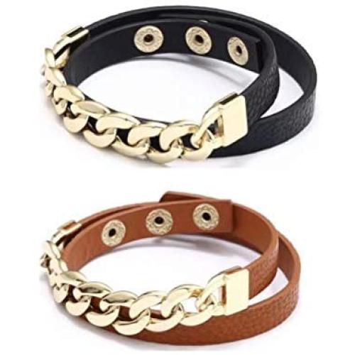 DDWW 2 Pcs Women Multi-Layer Leather Wrap Bracelet Handmade Wristband Braided Rope Cuff Bangle