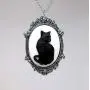 Black Cat Cameo in Antique Silver Finish Pewter Frame Pendant Necklace