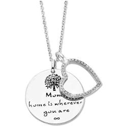 Necklace For Mom - Home Is Wherever You Are Heart Love Mothers Day Jewelry Mother Sterling Silver Pendant Necklace